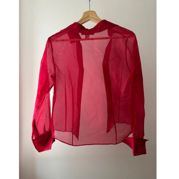 1990s Vintage Red Sheer Blouse - Picture 2 of 6